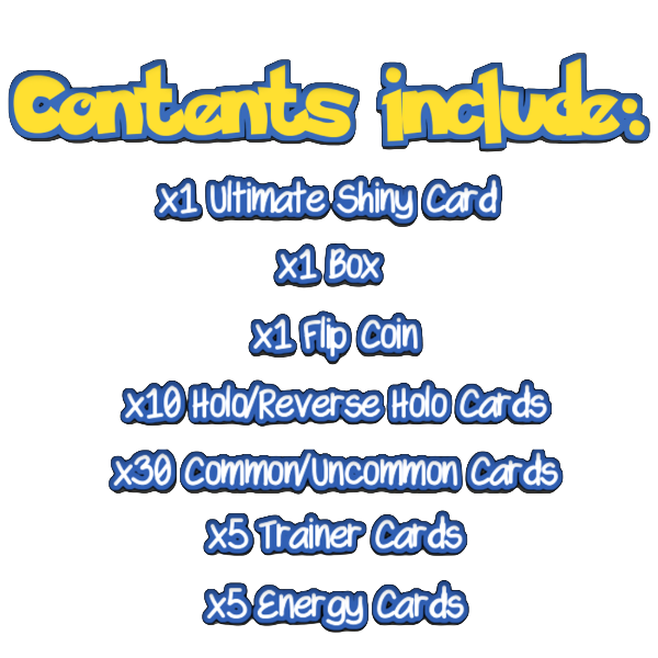 Ultimate Shiny Box Bundle - 50 Random Cards Guaranteed 10 Holos + 1 Rare Shiny Card + 1 Coin Plus The Toy Box Card Compatible with Pokemon TCG