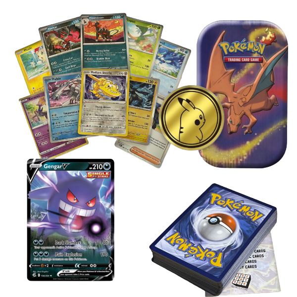 Ultimate Shiny Mini Tin Bundle - 50 Random Cards Guaranteed: 10 Holos, 1 Rare Shiny, 1 Coin & The Toy Box Card - Compatible with Pokemon TCG