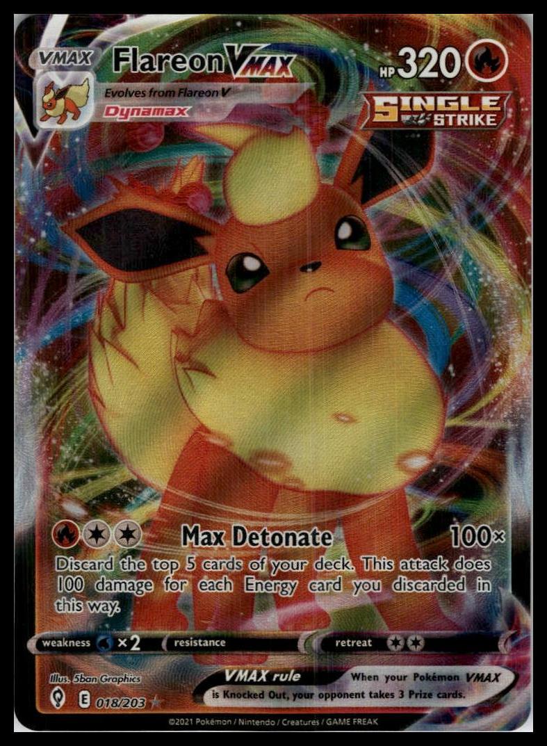 Flareon VMAX Ultra Rare 018/203 SWSH07: Evolving Skies Pokémon 000104