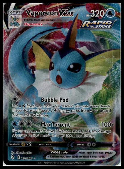 Vaporeon VMAX Ultra Rare 030/203 SWSH07: Evolving Skies Pokémon 000106