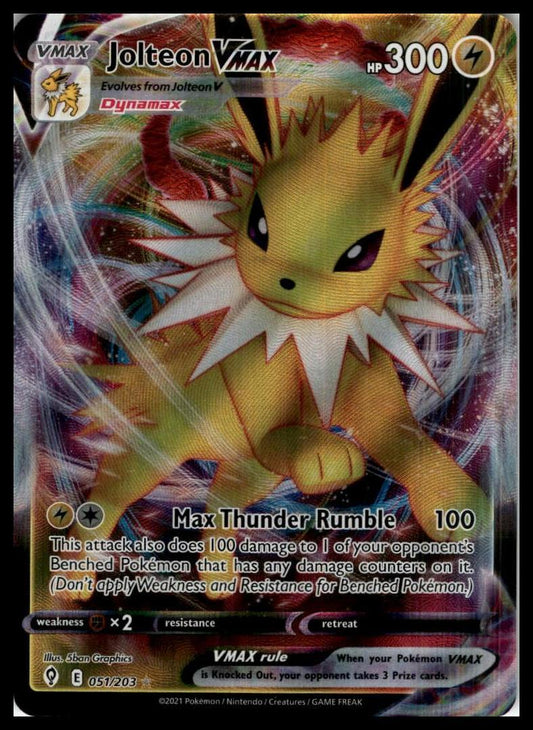 Jolteon VMAX Ultra Rare 051/203 SWSH07: Evolving Skies Pokémon 000115