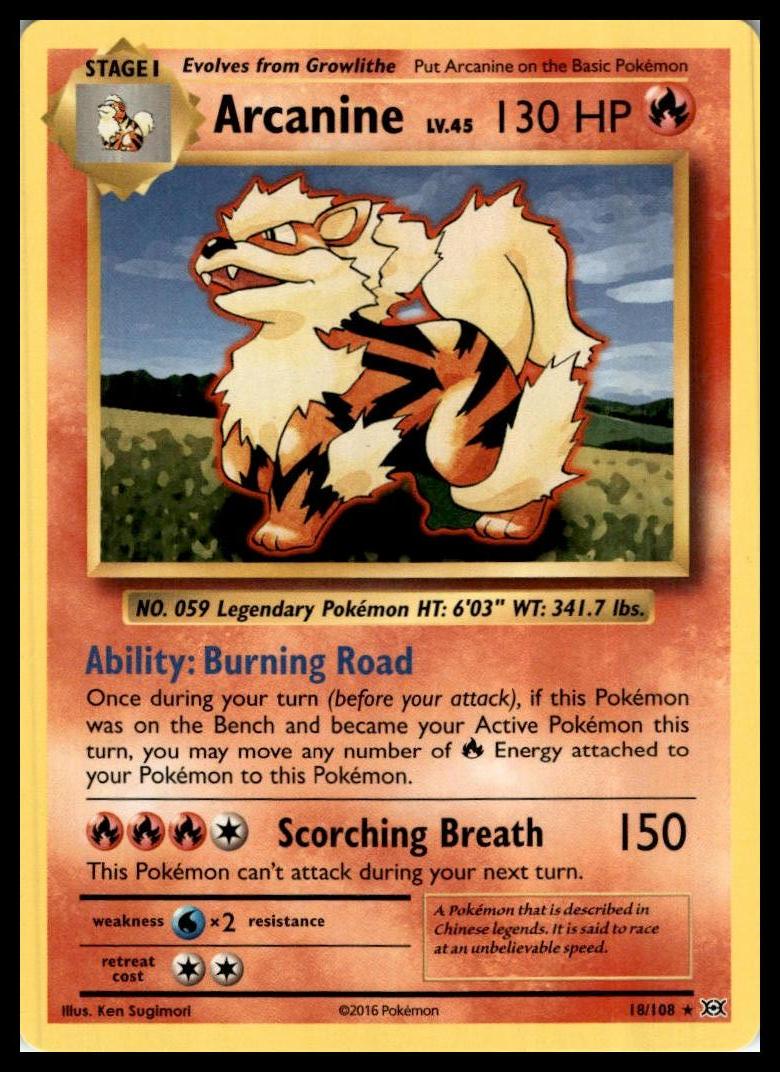 Arcanine Rare 18/108 XY - Evolutions Pokémon 000171