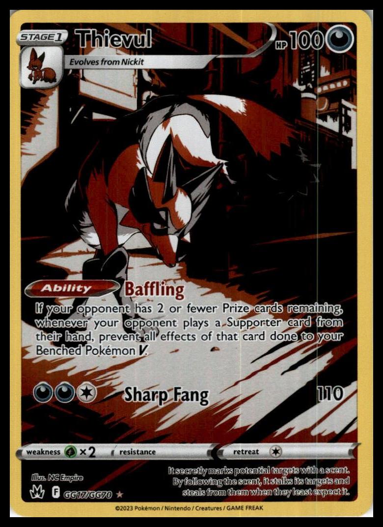Thievul Ultra Rare GG17/GG70 Crown Zenith: Galarian Gallery Pokemon 000224