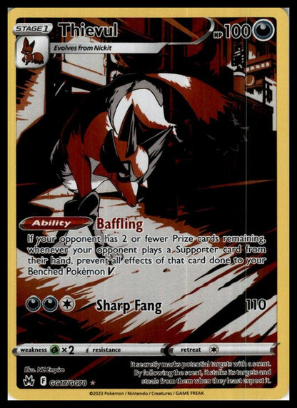 Thievul Ultra Rare GG17/GG70 Crown Zenith: Galarian Gallery Pokemon 000224