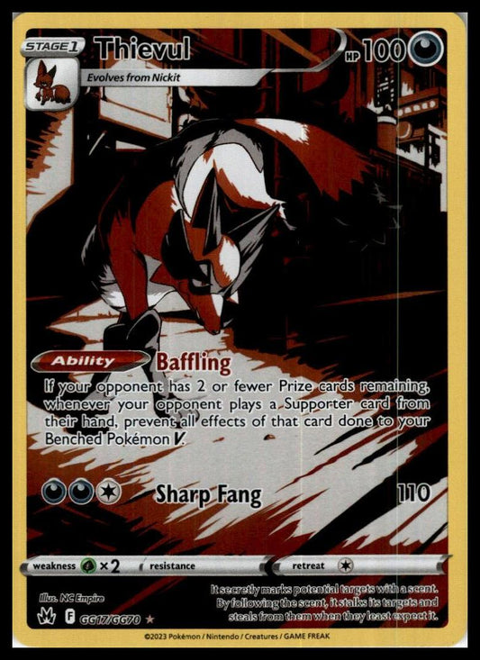 Thievul Ultra Rare GG17/GG70 Crown Zenith: Galarian Gallery Pokemon 000224