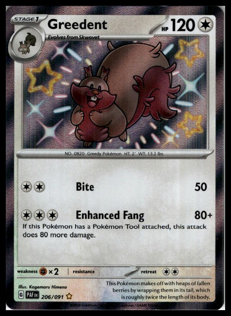 Greedent 206/091 SV: Paldean Fates Pokemon 000257