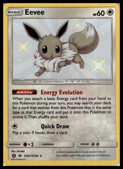 Eevee Shiny Holo Rare SV41/SV94 Hidden Fates: Shiny Vault Pokémon 000274