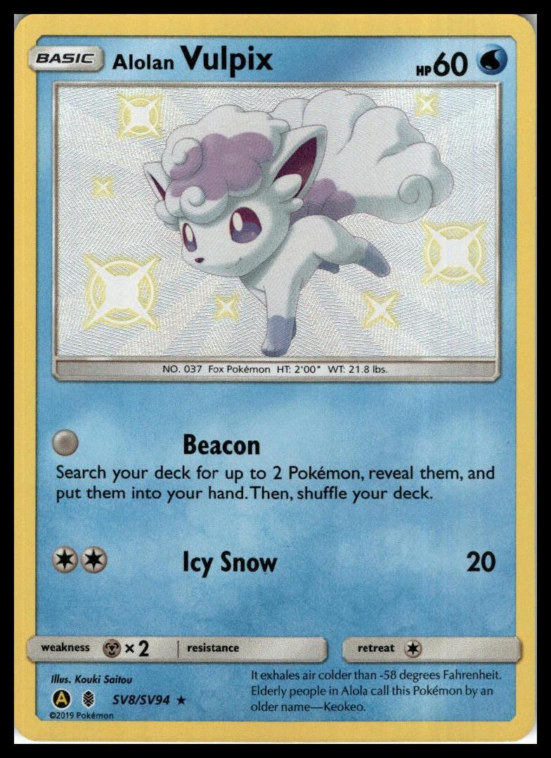 Alolan Vulpix Shiny Holo Rare SV8/SV94 Hidden Fates: Shiny Vault Pokémon 000286