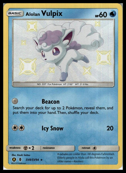 Alolan Vulpix Shiny Holo Rare SV8/SV94 Hidden Fates: Shiny Vault Pokémon 000286
