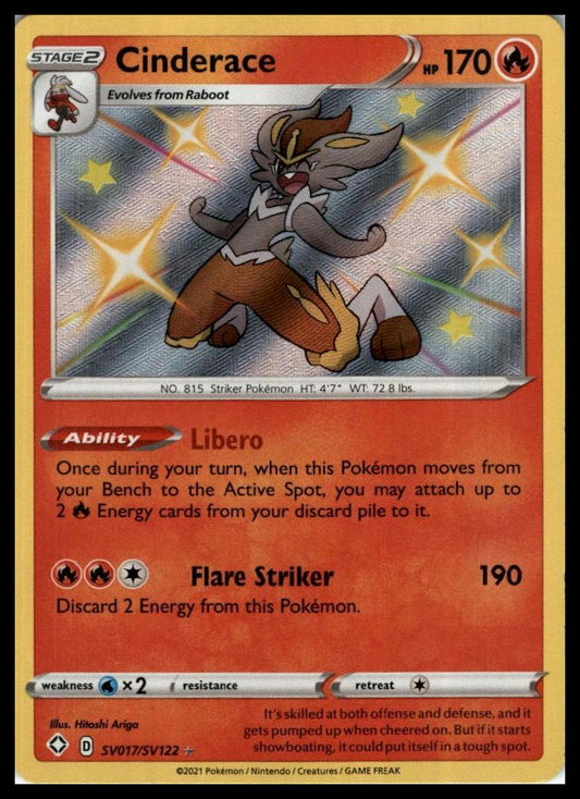 Cinderace Shiny Holo Rare SV017/SV122 Shining Fates: Shiny Vault Pokémon 000298