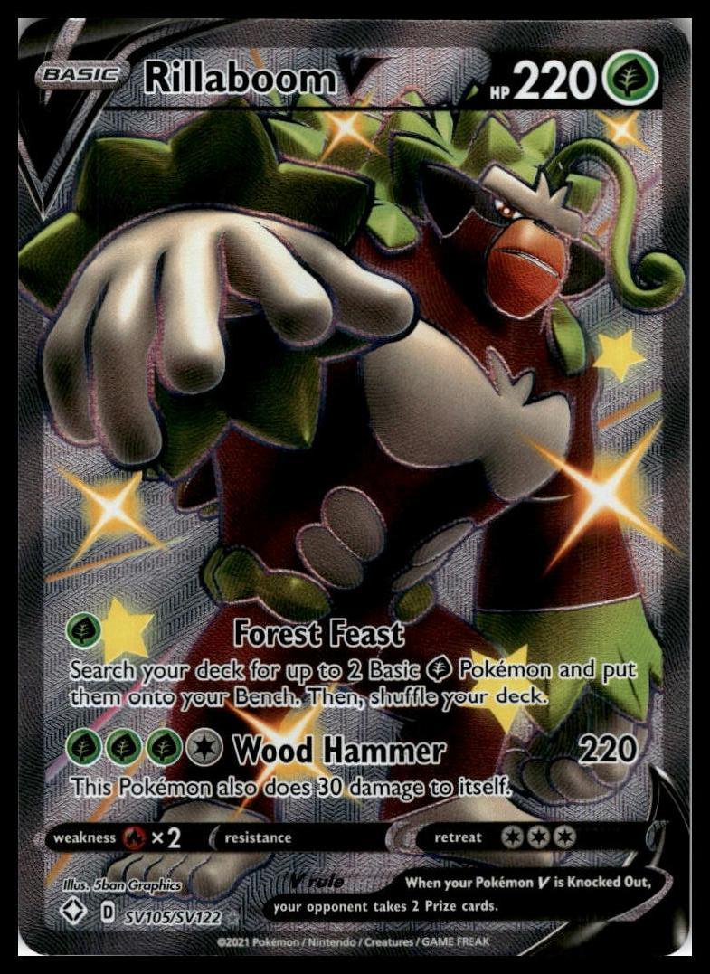 Rillaboom V Shiny Holo Rare SV105/SV122 Shining Fates: Shiny Vault Pokémon 000305