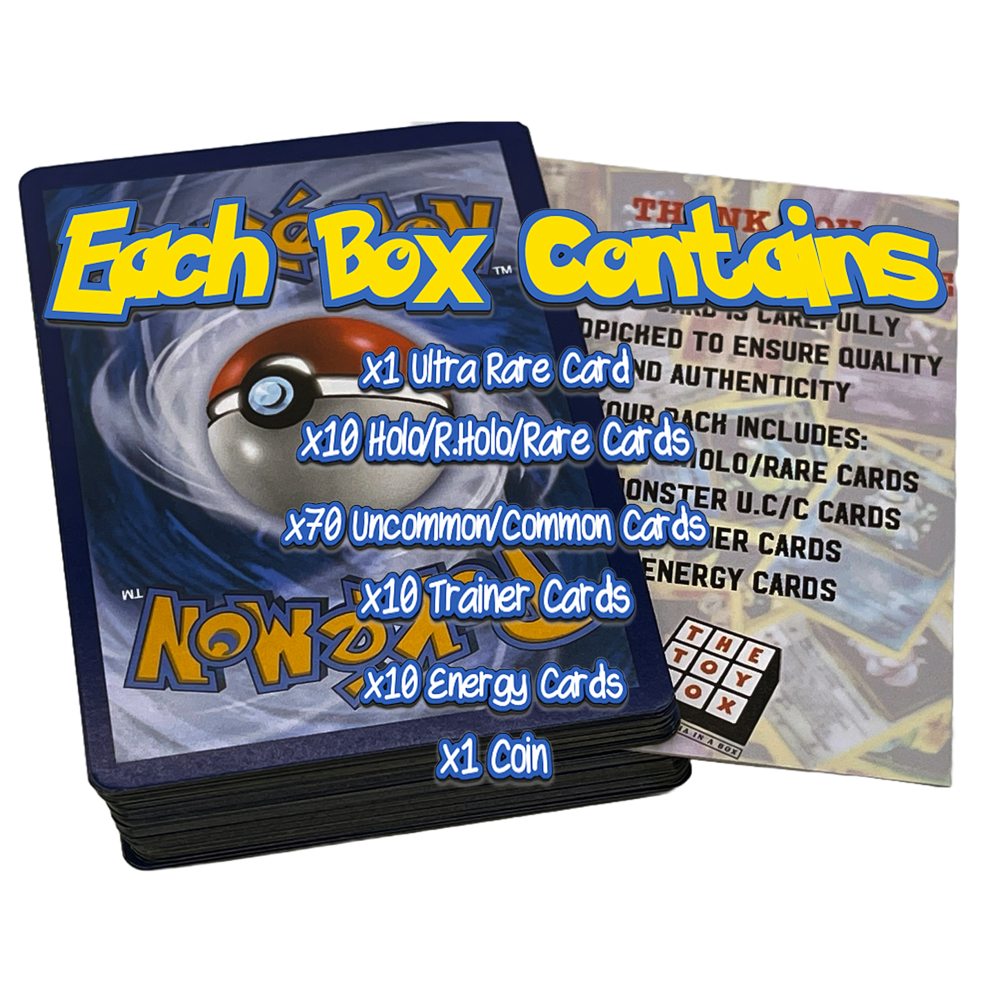 Pokémon Box Bundle – 100 cartes Pokémon assorties, 1 carte ultra rare et pièce de jeu 