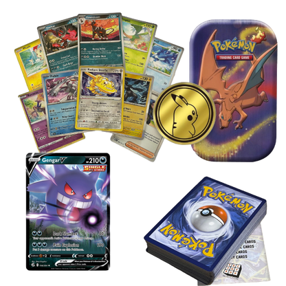 Ultimate Shiny Mini Tin Bundle - 50 Random Cards Guaranteed: 10 Holos, 1 Rare Shiny, 1 Coin & The Toy Box Card - Compatible with Pokemon TCG
