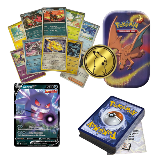 Ultimate Shiny Mini Tin Bundle - 50 Random Cards Guaranteed: 10 Holos, 1 Rare Shiny, 1 Coin & The Toy Box Card - Compatible with Pokemon TCG