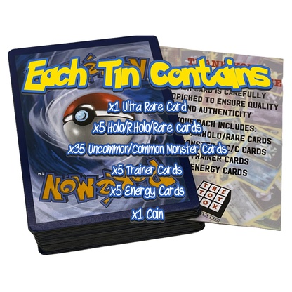 Pokémon Mini Tin Bundle – 50 cartes Pokémon assorties, 1 carte ultra rare et pièce de jeu