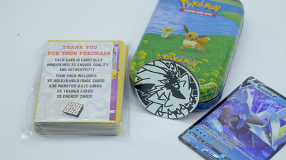 Pokémon Mini Tin Bundle – 50 cartes Pokémon assorties, x1 booster scellé, x1 carte ultra rare et pièce de jeu